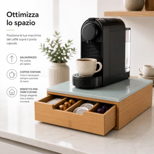 BAKAJI Kapselhalter mit Schublade für Kapseln Nescpresso Dolcegusto Modomio Caffe Lavazza Teebeutel Zucker aus Bambusholz (31… – Ansicht 3