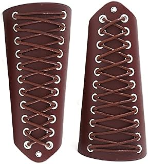 GORGECRAFT 2PCS Leather Gauntlet Wristband Medieval Armor Bracers Viking Wrist Band Guards Arm Guard Archery Buckle Bracers Unisex Leather Cuffs Armband Jewelry Costume Kit for Men Women(Brown)
