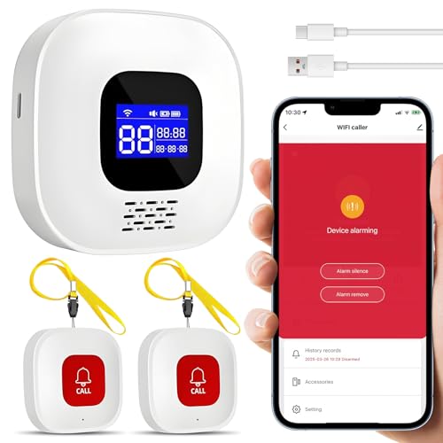 ChunHee Sistema di Allarme WiFi Smart Tuya per Anziani con Pulsante di Emergenza, Sistema di Allarme per Pazienti Anziani e Disabili, Bambini 1 Pulsante SOS con 1 Ricevitore (2*Pulsante + 1*Ricevitore