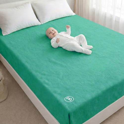 BTfash Baby Waterproof Mattress Protector Sheet – 200×210 cm, Super Soft, Fast-Dry, Anti-Rash, Leak-Proof (Mint, XXL)