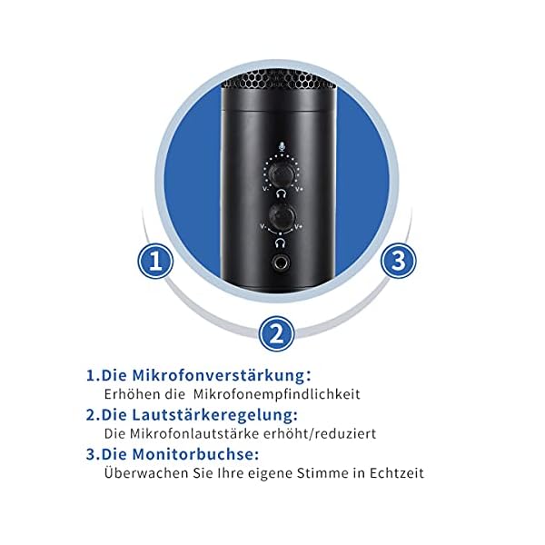 Harsso USB Kondensator-Mikrofone Set mit Ständer Popschutz, PC Laptop Standmicrophone Kompatibel mit Mac Windows… – Bild 6