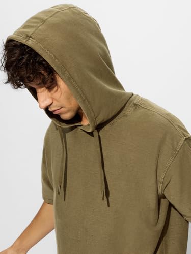 Image of The Souled Store Men and Boys Short Sleeves Solid Cotton Oversized Hooded T-Shirts