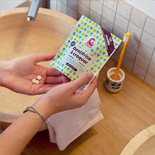 Lamazuna Toothpaste Tabs With Wild Mint - Organic Certified, Toothpaste Tabs With Fluoride, Gluten Free, Vegan, Plastic Free, Eco Friendly, Camping, Travel, 120 Tablet, 2 Month Supply, Made In France #TOP3