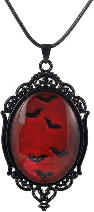 QIZHIQIAMY Colar de Halloween morcego vermelho pingente colar vampiro gótico para mulheres e homens Halloween disfarces acessórios