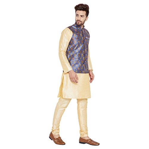 Image of SOJANYA (Since 1958, Men's Silk Blend Grey Kurta Pyjama & Silk Blend Jacket Combo