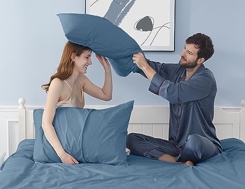 Pillow Cases, Standard Queen Size Cotton Percale Weave Pillowcases, Pre-Shrunk Breathable and Hypoallergenic Pillowcases, Set of 2 (2 Piece Standard/Queen 20 Inch x 30 Inch, Moonlight Blue)
