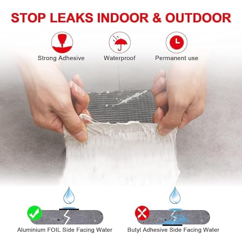 Image of KBZONE Super Strong Adhesive Aluminium Foil Tape Waterproof Permanent Repair Water Leakage Solution Rubber Suitable for Roof Leak, surface Crack,Window Sill Gap,Boat Sealing, Tank Leak (30CM*5M)