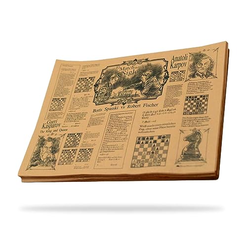 Papel antigrasa para Envolver Alimentos - Pack 500 uds - 30 x 20 cm - Papel de Periódico Kraft marrón - Diseño único de Leyendas de Ajedrez - Ideal para Patatas Fritas - Hostelnovo