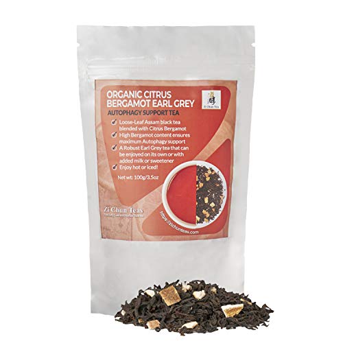 Organic Citrus Bergamot Earl Grey Tea : Loose Leaf Autophagy Tea with Extra Whole Bergamot pieces â€“ Not your Regular Earl Grey : More than Double â€“ A Full 30% Citrus Bergamot - 3.5 ounces