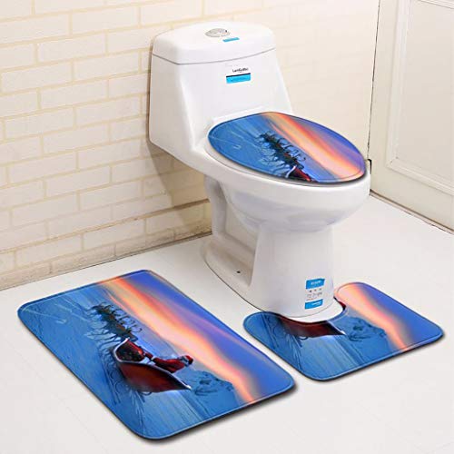 XUEPING Badematte Set,Badematte+Pedestal Mat+WC-Sitzbezug 3 Stück Set Rutschfeste Bad Wolldecke 3D Urlaub Dekoration… – Bild 3