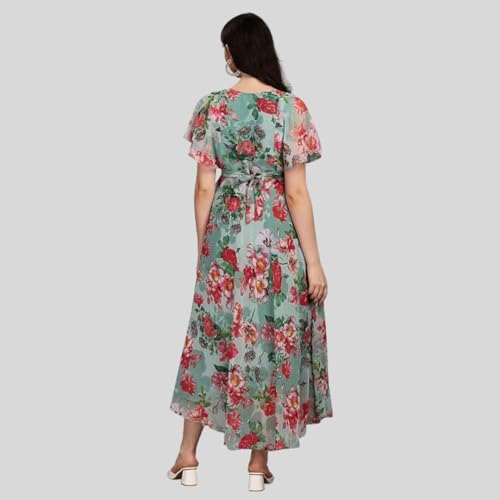 Image of Fashion2wear Women's Georgette Floral Digital Print Short Sleeve Full-Length Fit & Flare Long Gown Dress for Girls (LN-X9TQ-MN1D)