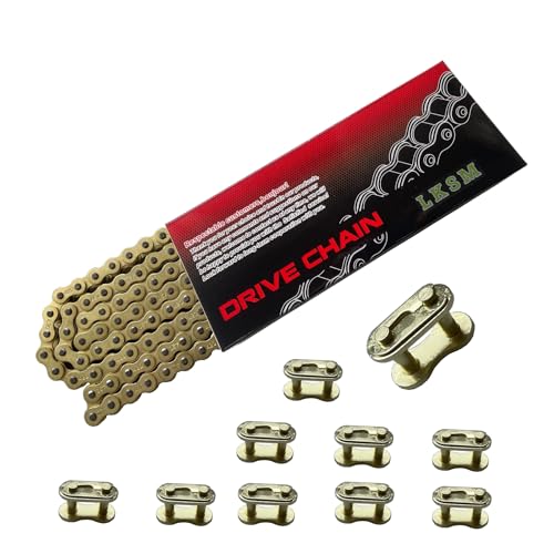 Image of 420 Motorcycle Chain Gold 132 Link | Standard Roller Chain with 10 Connecting Master Link for 100cc 110cc 125cc Dirt Pit Bike ATV Quad Go Kart Mini Bike Scooter