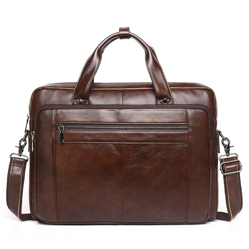 BAIGIO Herren Aktentasche Leder Laptoptasche Business Handtasche Arbeitstasche Groß Umhängetasche Ledertasche Männer Businesstasche Schultertasche Klassische Messenger Tasche 15,6 Zoll Laptop, Braun