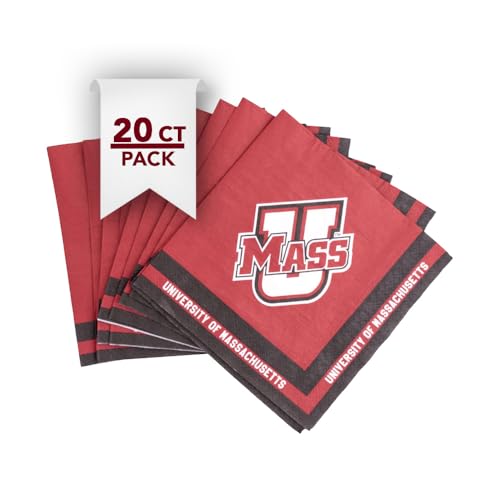 Desert Cactus University of Massachusetts Disposable Napkins UMass Amherst 20 Count 2 Ply 13 inch Dinner Square for Tailgates Graduation Party and Game Day Tableware Decoration (Design A)