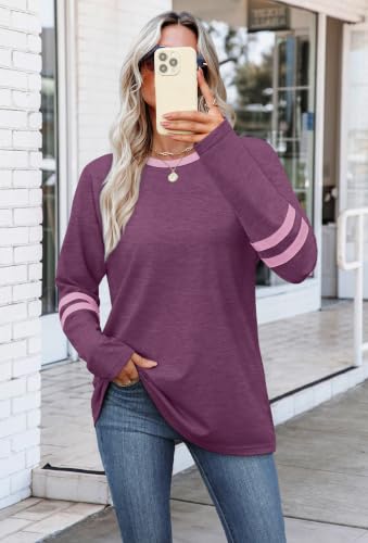 Image of Sampeel Long Sleeve Shirts for Women Color Block Casual Tops Fall Outfits 2026 Basic Tees Trendy Spring Clothes