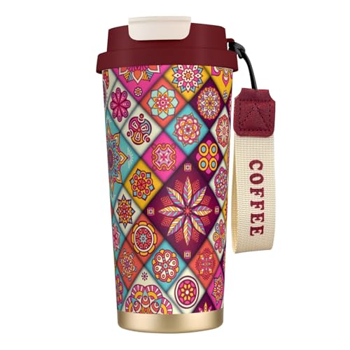 タンブラー エスニック柄 マンダラ柄 曼荼羅 マグボトル コーヒーカップ 水筒 保温 保冷 ウォーターボトル 蓋付き ストロー付き 直飲み おしゃれ プレゼント