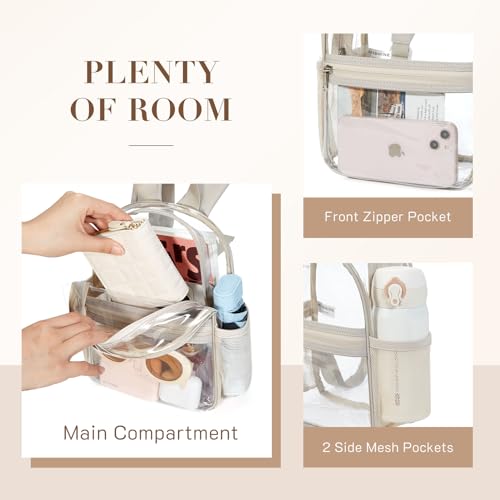 Image of Missnine Mini Clear Backpack for Stadium Events, Small Clear Bag Stadium Approved PVC for Festivals, Concert Sport Events (Classic, Khaki-Classic)