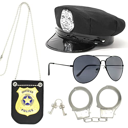 Timisea Juego de accesorios de policía, disfraz de policía, sombrero de policía, esposas, gafas de sol, insignias, disfraz de policía para niños Cover