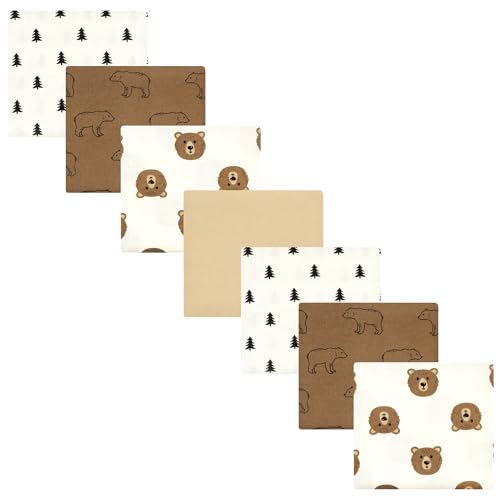 Image of Hudson Baby Unisex Baby Cotton Flannel Receiving Blankets Bundle, Brown Bear, One Size