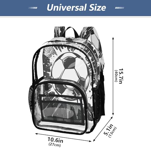 White Black Soccer Star Clear Backpack Heavy Duty See Through Transparent PVC BookBag for Kids Boy Girl School Work4
