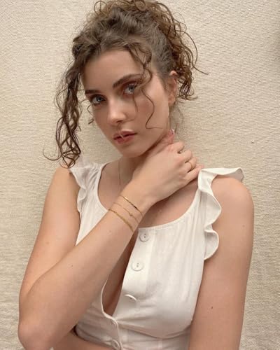 Waterproof 14K Gold Stack Bracelet for Women Non Tarnish,Stainless Steel Chain Dainty Layered Bracelets Inspirational Jewelry Gift for Women4