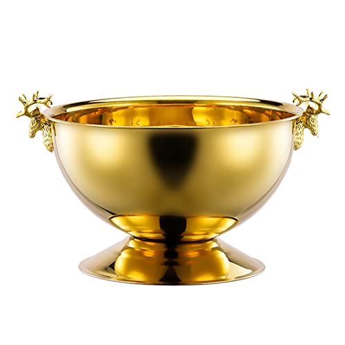 DLGFOP Cubitera de Acero Inoxidable Elk Gold de 13,5L, Gran Capacidad, Cubitera con Mango de Alce para Fiestas, para Exteriores, Picnic, Bar