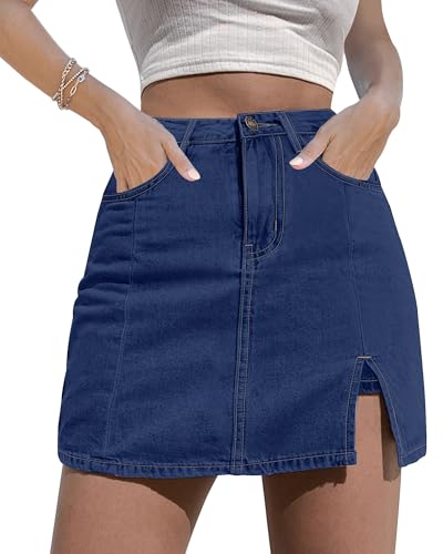 Image of luvamia Jean Skort Women High Waisted Stretchy Denim Mini Skirt Side Slit