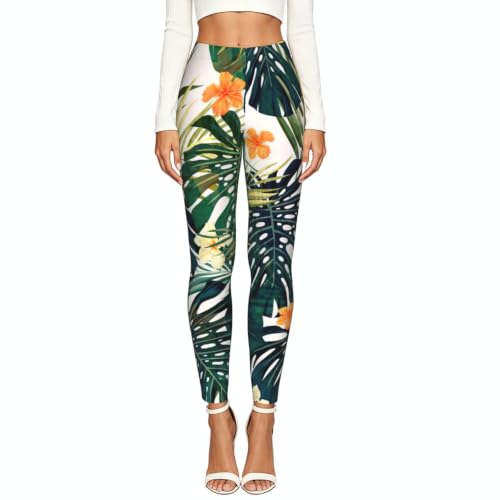 Leggings tropicales de verano con estampado de hojas de palma para mujer running 2