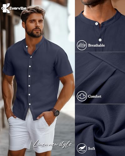 2 Pack Men's Short Sleeve Linen Shirts, Button Down Cotton Beach Vacation Casual Summer Tees4