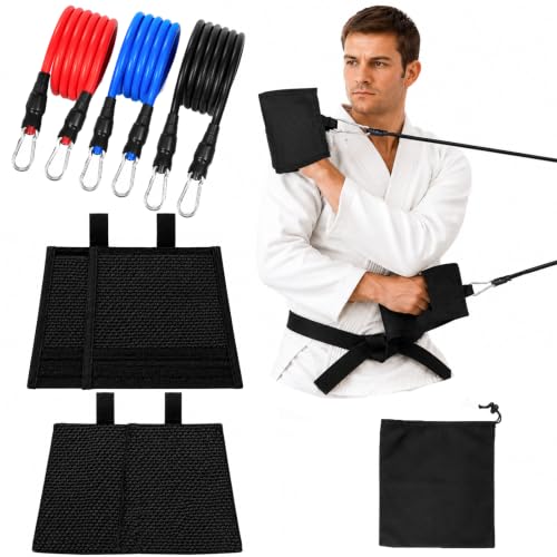 OOHGLITZ Jiu Jitsu Grip Strength Trainer - 100% Simulate Gi Fabric Grappling System (2 Sleeves & 2 Lapels), 3 TPE Resistance Bands (7 Levels) for Judo BJJ MMA with Carry Bag