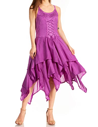 Image of Sakkas Lady Mary Jacquard Corset Style Bodice Lightweight Handkerchief Hem Dress