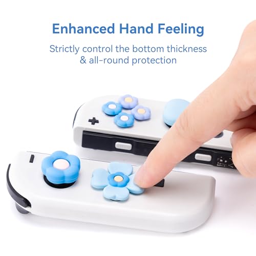 Image of GeekShare Cross D-Pad Button Caps Thumb Grips Set,Silicone ABXY Key Buttons Sticker Compatible with Switch /OLED Joy Con (Blue & Purple)