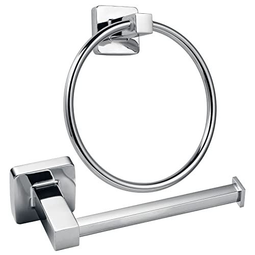 YUET Portarrollos de Papel Higiénico, 2 Piezas Juego de Accesorios de Baño, Sus 304 Acero Inoxidable, Toallero de Anilla Montaje en Pared con Tornillos, Anillo de Toalla para Cocina, Plata Pulida