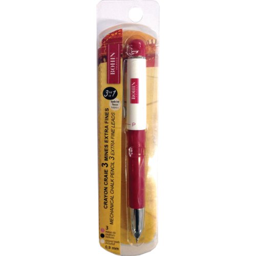 Bohin Mechanical Extra Fine Chalk Pencil with 3 Leads, Dark Pink and White