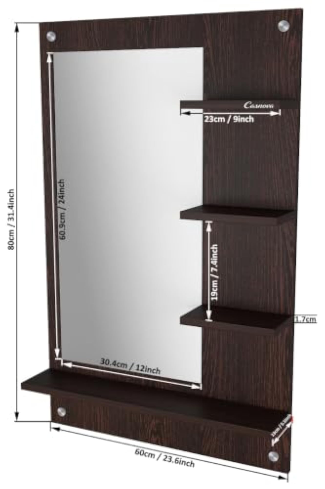 Bellezza Wall Mounted Dressing Mirror with Shelves, 60 x 80 CM
