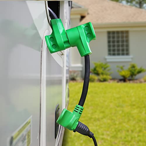 Rvmate 15 Amp To 50 Amp Rv Adapter Cord 12", Nema 5-15P Male To Nema 14-50R Female Dogbone, 180 Degree Bend, Right-Angle Handle With Led Indicator #TOP1