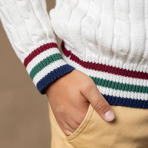 Image of Hope & Henry Boys' Mock Neck Cable Sweater with Button Placket