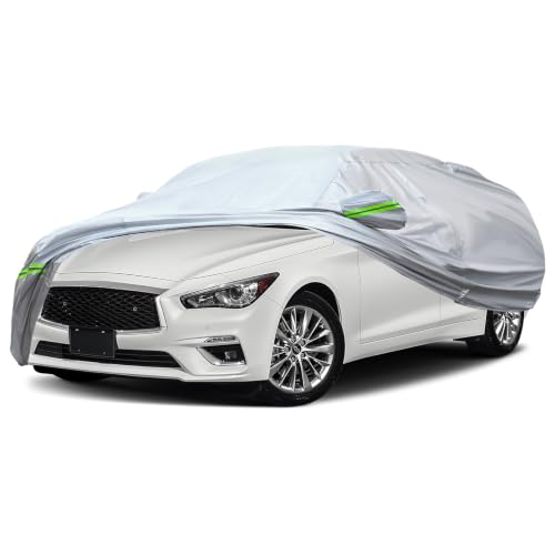 Image of AUQDD 6-Layers Premium Sedan Car Cover Waterproof All Weather Weatherproof UV Sun Protection Snow Dust Storm Resistant Outdoor Exterior Custom Form-Fit Full Padded Car Cover with Straps 188 inch-198 inch K3