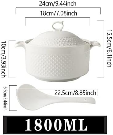 Ceramic Soup Tureen with Soup Ladle Soup Bowl with Lid Made of Porcelain for Restaurant Home Kitchen White Decoration Soup Pot,White,1800ML