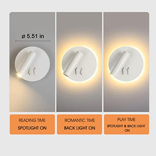 Image of Modern Wall Mount Light Focused Bed Bedside Reading Wall Lamp with Switch LED Wall Sconce Rotatable Headboard Lights Indoor Spotlight Adjustable for Living Room,Bedroom 3+7W 3000K White