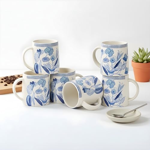 Image of miah decor Ceramic Tea Coffee Cups Set Matte Printed Small Chai Mug Drinkware Microwave Safe for Home & Restaurant-300 ml (MD-742)