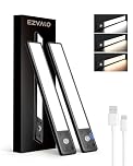 EZVALO Under Cabinet Kitchen Lights, 3 Color Dimmable 62 LED Motion Sensor Lights Indoor, 1600mAh Rechargeable LED Lights for Cupboard, Kitchen (Black, 2 Pack)