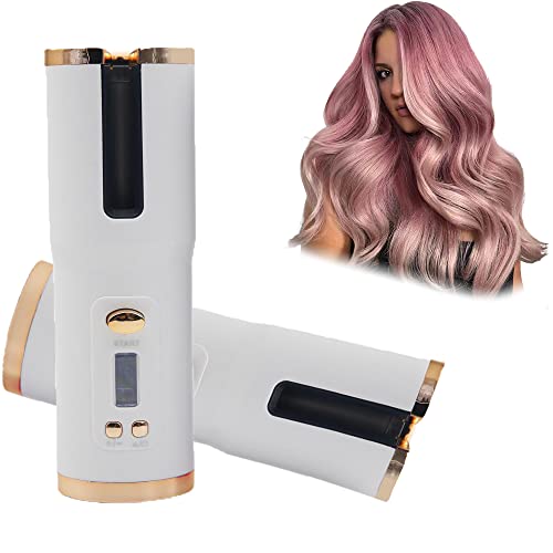 Automatic Curling Iron Lazy Hair Curler- Unbound Wireless Hair Curling Wand,Portable Mini Instant Curler for Long Hair with Timer Temperature Direction Control LCD Display,Beachwaver Airwrap Curler