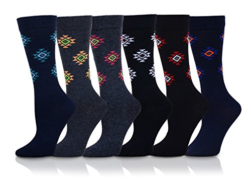 ICONOFLASH Men's Cotton 6 Pair Pack Dress Socks - Solid Argyle Stripes Tribal Stars