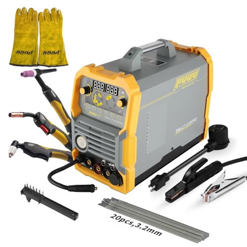 Image of PUWU Plasma Cutter Welder Combo, Gas MIG/Gasless MIG/Lift TIG/Stick/CUT 5 in 1 Aluminum Welding Machine with 110V/220V Dual Voltage Multi Process Welder with 20PCS Rods and Gloves