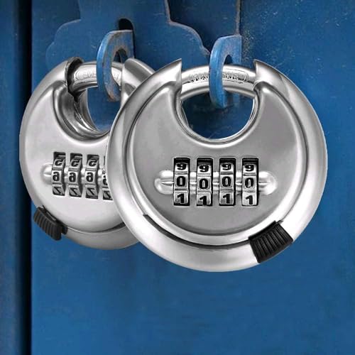 Image of Heavy Duty Combination Padlock, Large Outdoor Combination Lock 4 Digit Locker Lock Outdoor Waterproof (Steel, Silver)