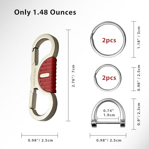 Image of Heavy Duty Keychain with Quick Release Double Carabiner Clip, Key Rings, D Ring, Car Key Holder for Belt Loop