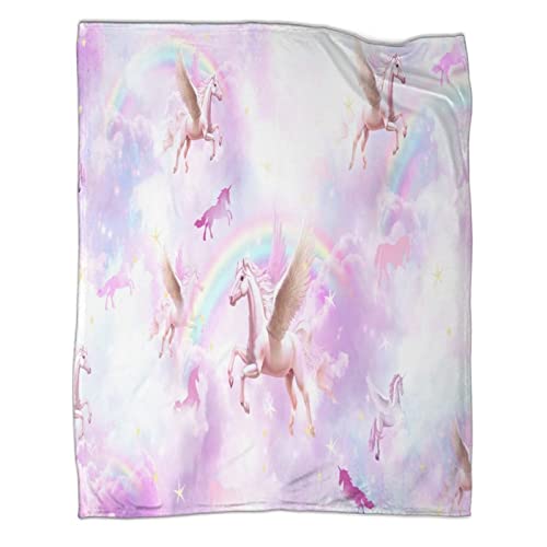 Einhorn-Decke, Flanell-Überwurf, niedlicher Cartoon-Druck, feiner Flaum,...