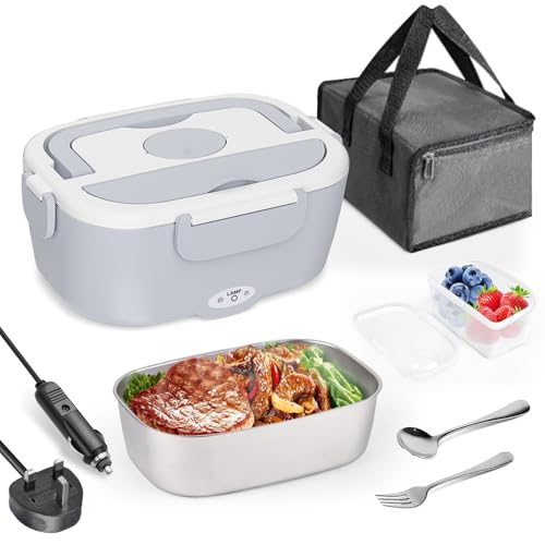 Electric Lunch Box Food Heater Lunch Box for Adults Portable Insulated Lunch Box with Food Warmer Bag 304 Stainless Steel with Fork Spoon Bento Box Container for Adults Car Truck Office Work