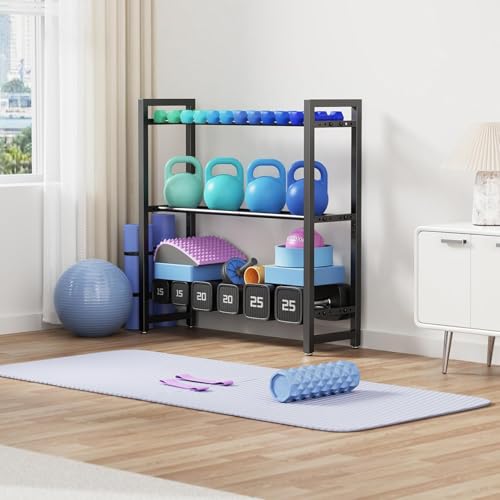 Image of WINSTAR 3-Tier Adjustable Dumbbell Rack | Heavy-Duty Home Gym Weight Storage Stand for Dumbbells & Kettlebells | Space-Saving Home Gym Organizer (Rack Only, Black)